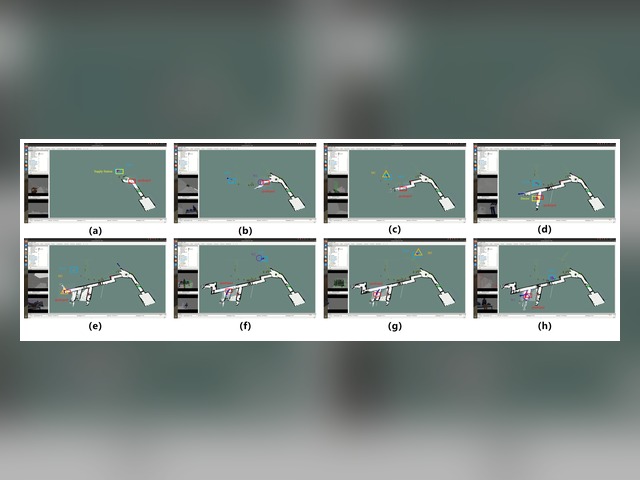 Figure 5 from Dual Reactive Planning, showing the Gazebo rescue mission execution sequence